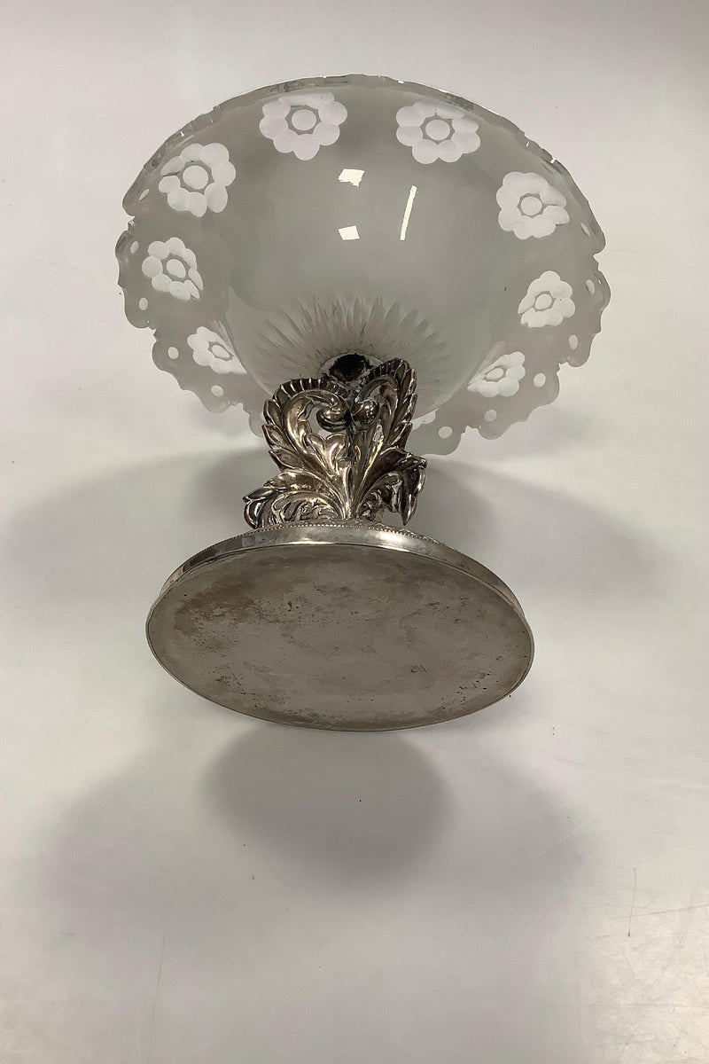 Antik Glas opsats med sølv bund i klar og hvidt glas