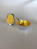 Anton Michelsen Salt & Pepper set in Sterling Silver with yellow enamel.