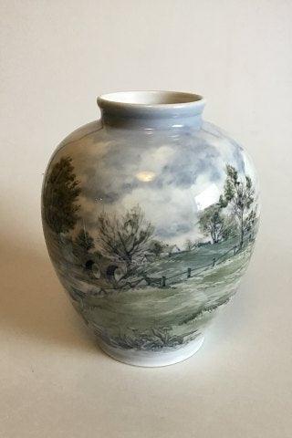 Bing & Grøndahl Art Nouveau unik vase med landskab No 354