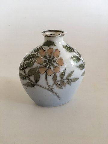 Bing & Grøndahl Art nouveau Unika vase af Emma Krogsbøll med sølv indlæg