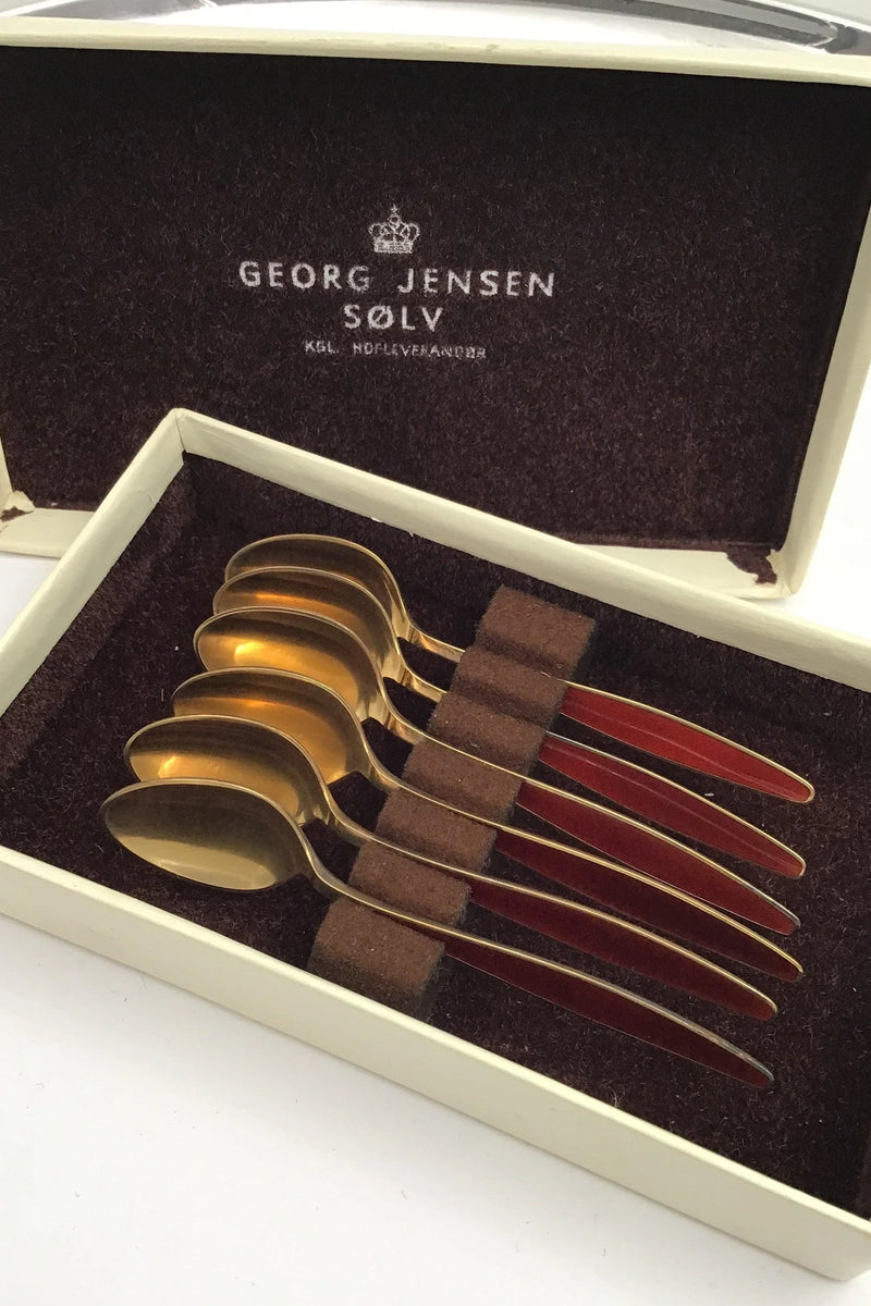 Georg Jensen Sterling Sølv Forgyldt Ornamental Moccaske (Rød emalje)(6)