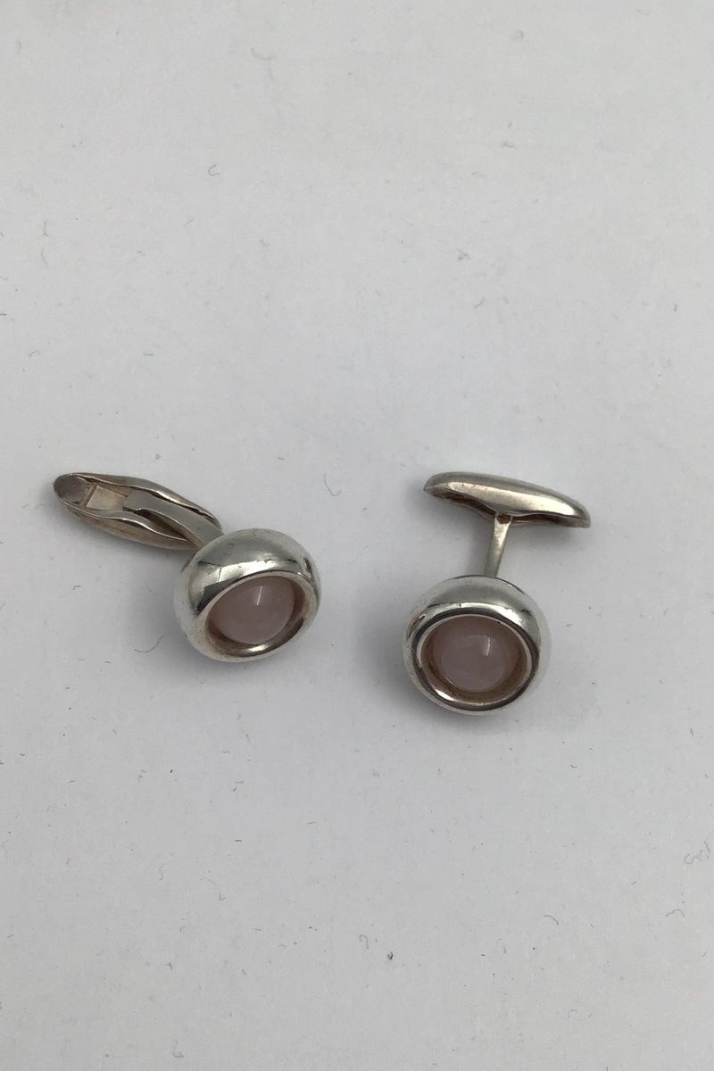 Georg Jensen Sterling Sølv Manchetknapper No 473 Sphere Rosa Quartz