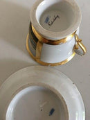 Royal Copenhagen Antik Morgen Kop og Underkop med Håndmalet Motiv af Frederiksborg Slot af Rasmus Frederik Lyngbye fra 1820-1850.