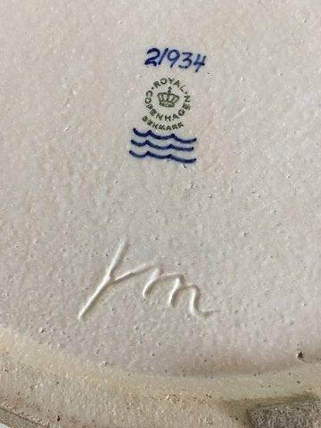 Royal Copenhagen Jørgen Mogensen Steingutschale mit Vogel Nr. 21934