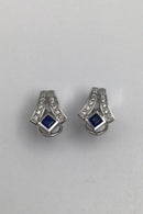 Danske 14 K Hvidguld Ørestikker m Safir & Diamanter - Danam Antik