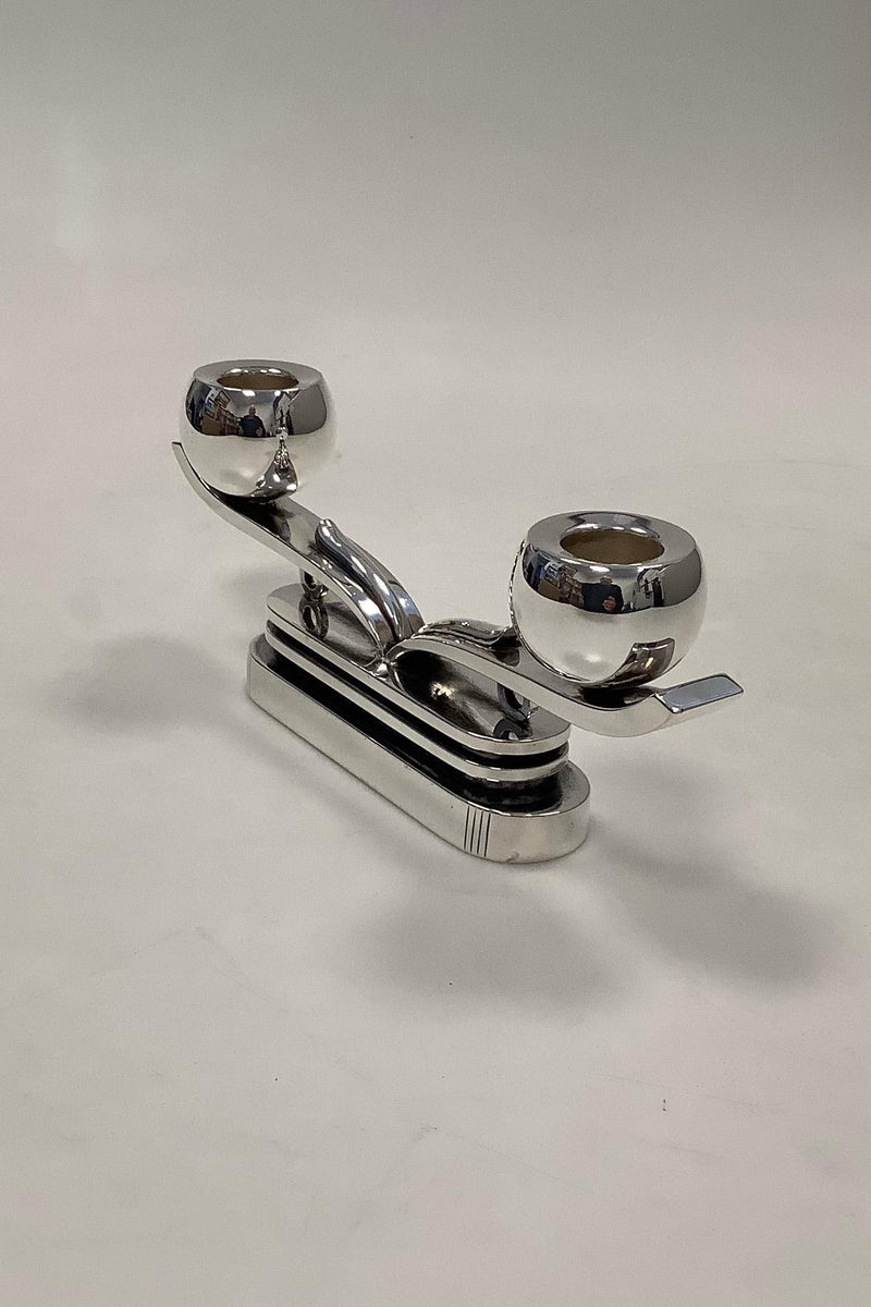Hans Hansen Sterling Sølv 2-armet Art Deco lysestage af Karl Gustav Hansen no 197 - Danam Antik