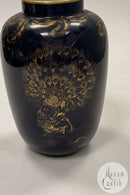 Tidlig Royal Copenhagen Art Nouveau Vase med Påfugl i guld og Blå