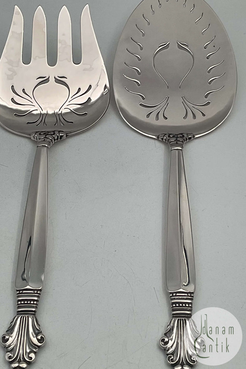 Georg Jensen Sterling Sølv Dronning Fiske - servingssæt Gaffel og Spade No. 231