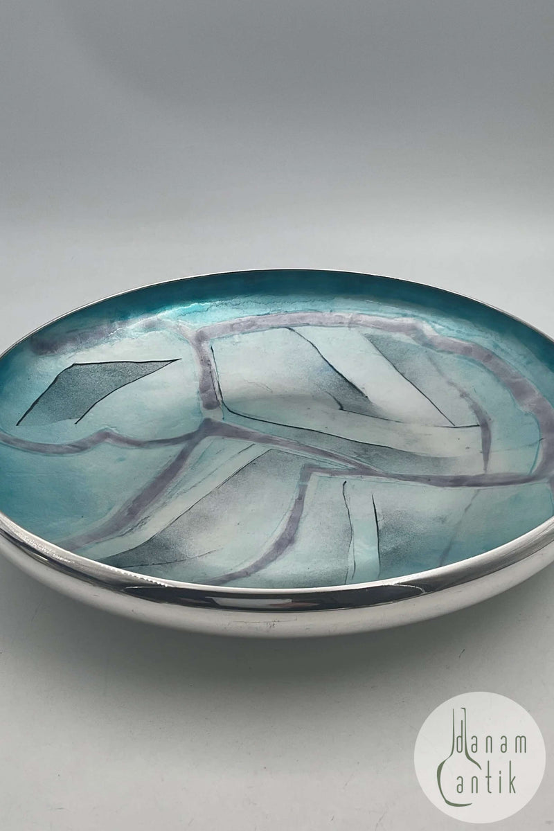 Georg Jensen Sterling Sølv Emalje Skål af Inger Hanmann fra 1986