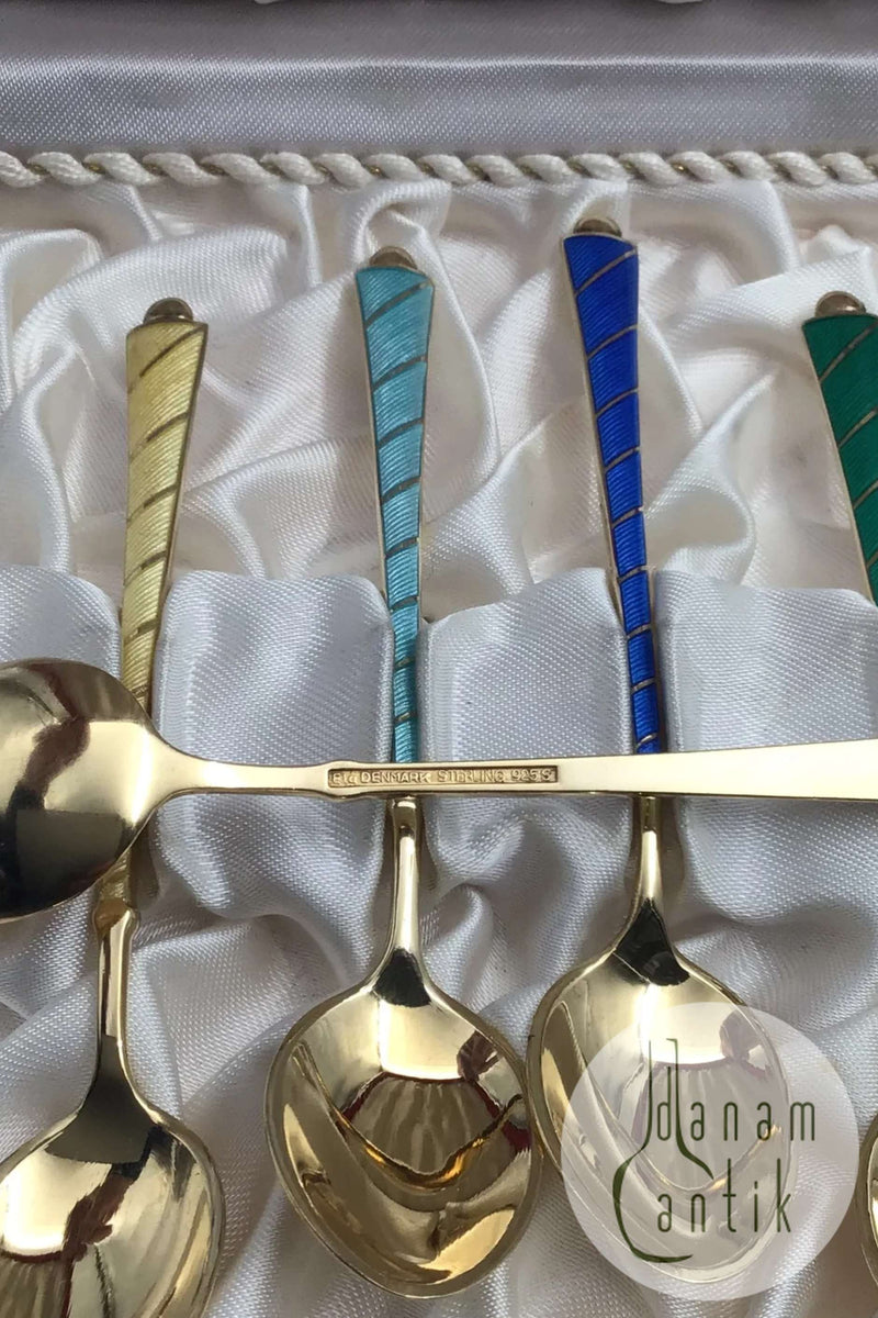 Egon Lauridsen (ELa) Sterling Sølv/Emalje Moccaskeer Forgyldt(6)