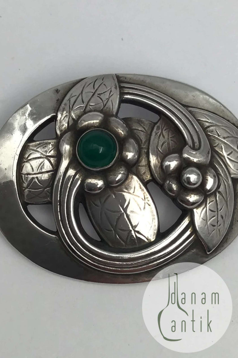 Georg Jensen Sterling Sølv Broche No. 13 (Grøn Agat)