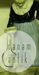 Antik Porcelænsfigur fra Tyskland/Italien gammel Dame med gæs