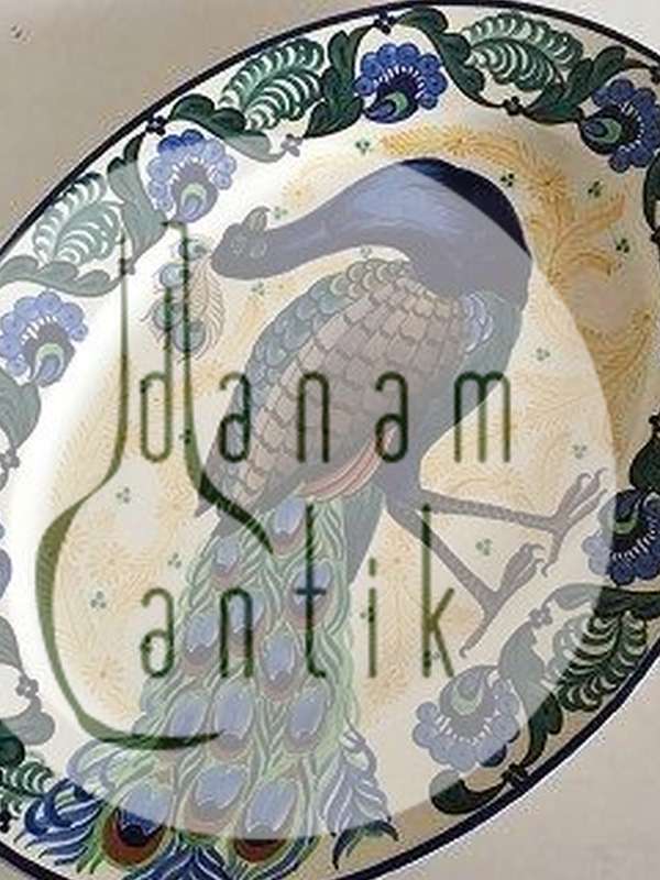 Aluminia Ovalt Fajance Fad med Påfugle Motiv No 736/632