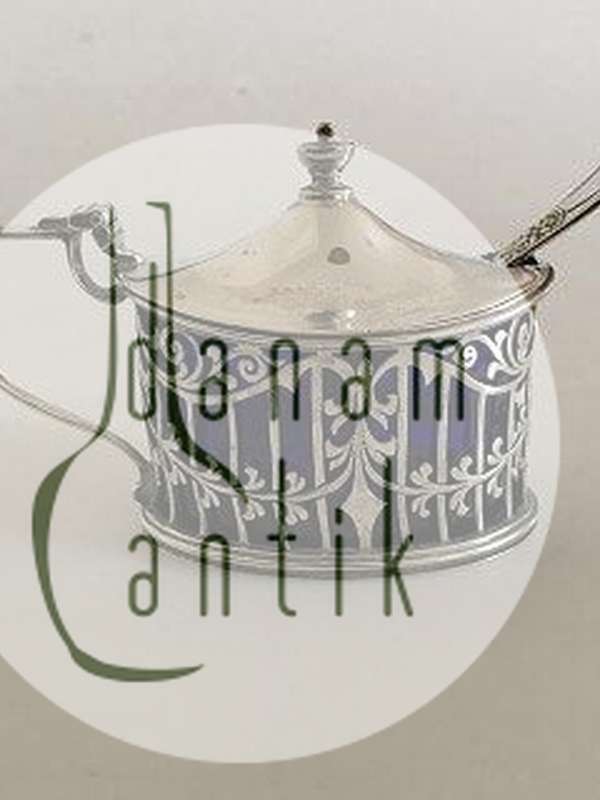 Birks Sennepsbeholder i Sterling Sølv med ske i sølvplet