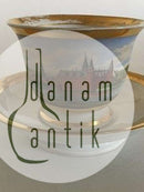 Royal Copenhagen Antik Morgen Kop og Underkop med Håndmalet Motiv af Frederiksborg Slot af Rasmus Frederik Lyngbye fra 1820-1850.