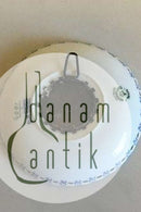 Royal Copenhagen Musselmalet Helblonde Kerzenhalter mit montierter 2-Kronen-Münze mit Frederik IX und Königin Ingrid&