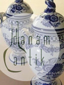 Royal Copenhagen Musselmalet riflet Par Store Vaser med låg No 285