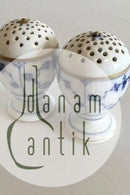 Royal Copenhagen Blau geriffelt mit Gold Salz- und Pfefferset