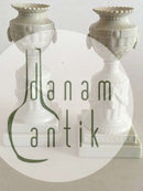 Royal Copenhagen White Flora Danica Set of Two Candlesticks