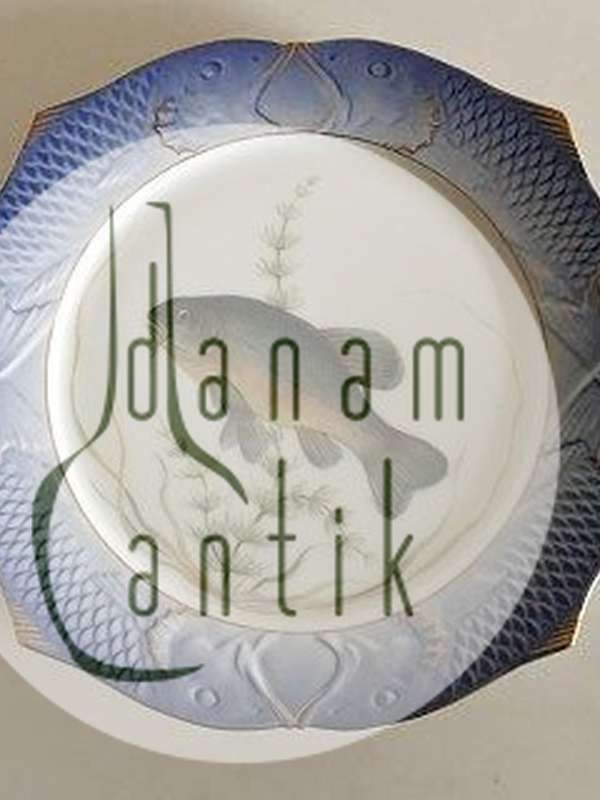 Royal Copenhagen Blå Fisketallerken med Guld No 1212/3002