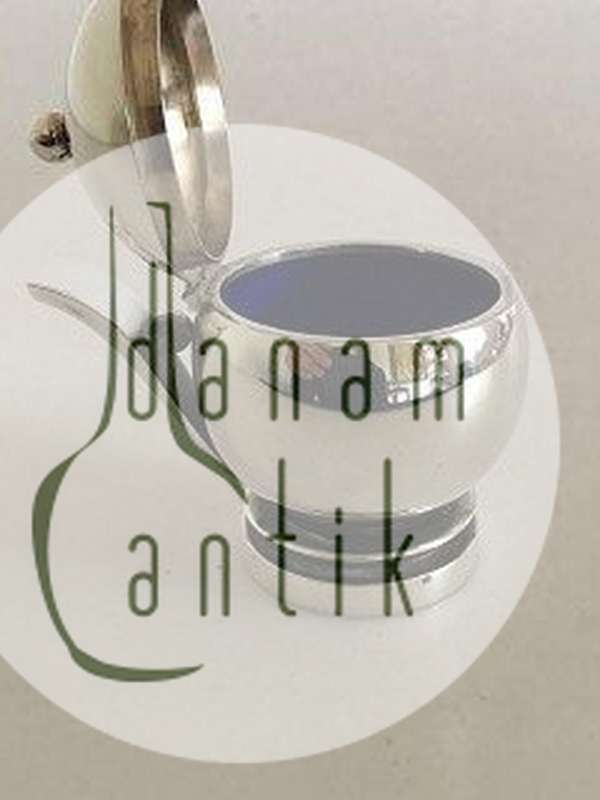 Georg Jensen Pyramide Sterling Sølv Sennepskrukke med blå emalje No 632