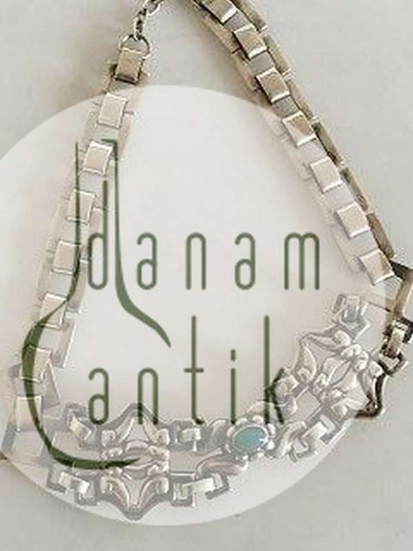 Georg Jensen Tidlig Sølv Halsbånd / Choker med Grøn Agat