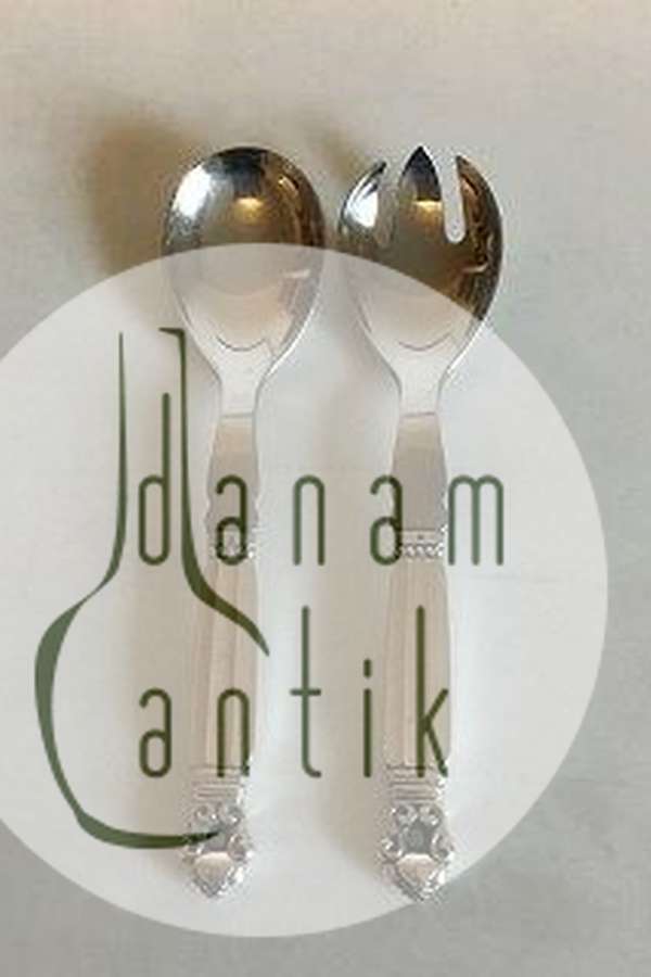 Georg Jensen Sterling Sølv og Rustfrit Stål Lille Salatsæt Konge No 134