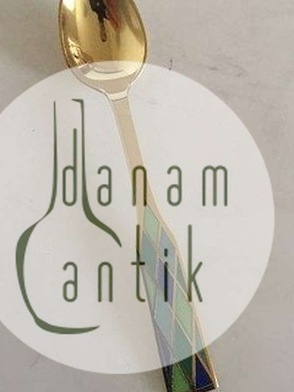 Georg Jensen Harlequin Kaffeske i Forgyldt Sterling Sølv med Grøn Emalje.