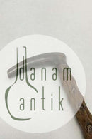 Antique Irish walking stick w.  head of carved antlers horn and shaft of black thorn. Collar of white metal, No ferule.