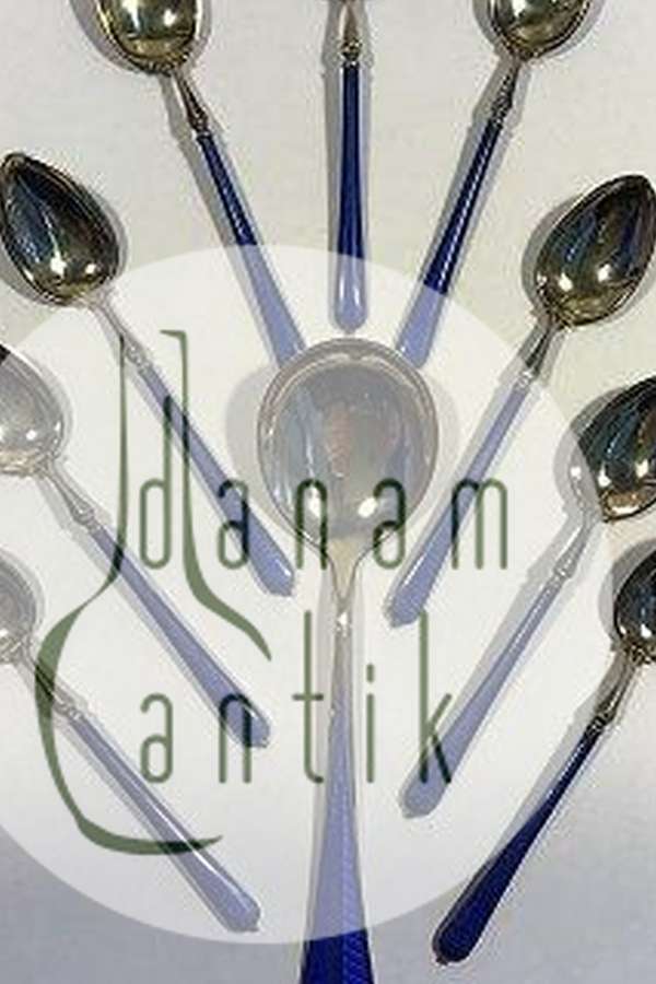 Emaljeret Sterling Sølv Skesæt (9+1)