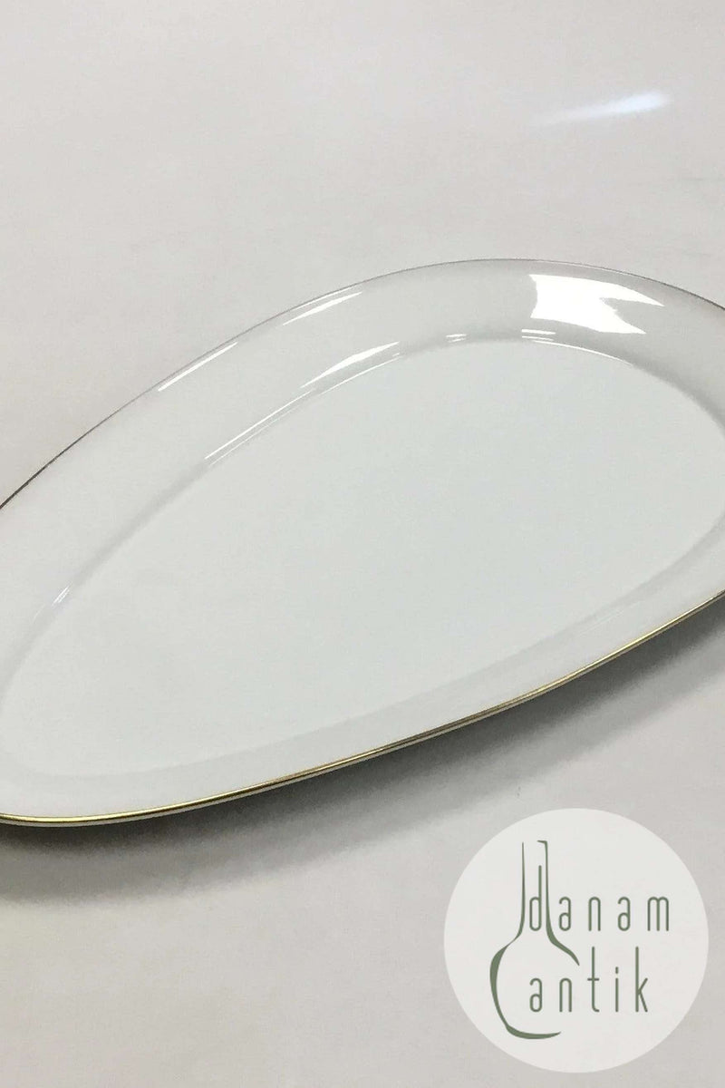 Bing & Grøndahl Hvidt glat stel med guldkant Trekantet fad No 16