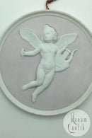 Bing and Grondahl Biscuit Plate "Poesiens Genius" with pink colored background