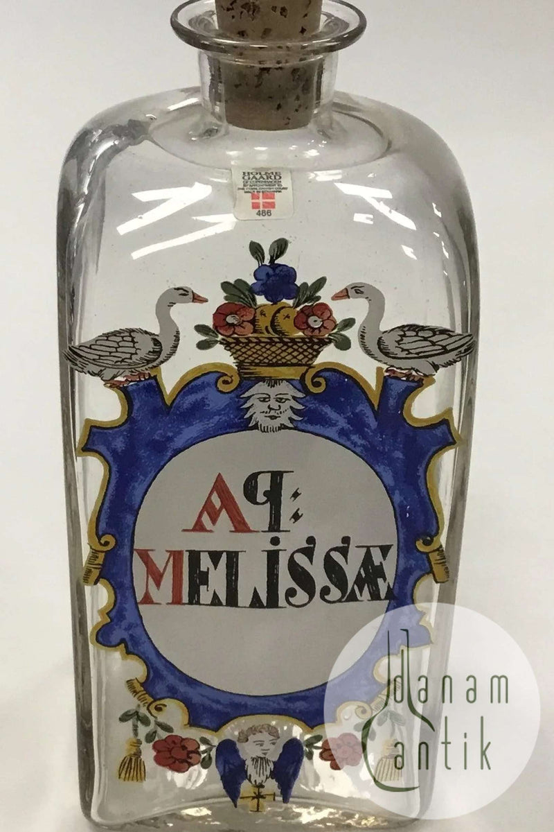 Holmegaard Apotekerflasken, krukke med tekst AP MELISSAE fra 1986
