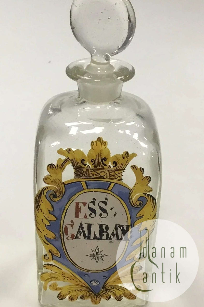 Holmegaard Apotekerflasken, krukke med tekst ESS GALBAN fra 1993