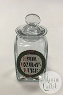 Holmegaard Apotekerflasken, krukke med tekst HYDR OXYDAT RUBR fra 1978