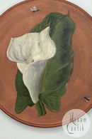 P. Ipsen terracotta platte med art nouveau dekor. "Hvid lilje og insekter" ca. 1900