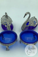 Tyske? Sølv Saltkar i blåt glas (4)