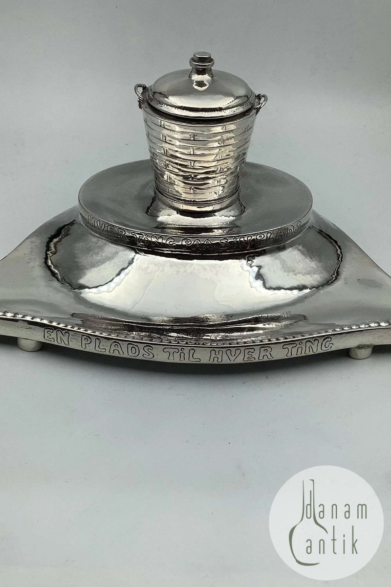 Dansk Sølv Blækhus med Ordsprog af Emil Snedker