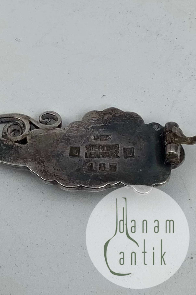 Georg Jensen Sterling Sølv Broche med Grønne Sten No. 185