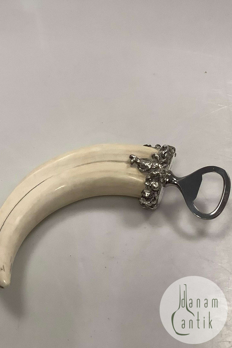 Flaske Oplukker med sølv top og Vildsvinetand som skaft