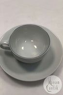 Royal Copenhagen Fayence Blauer Rand Kaffeetasse und Untertasse