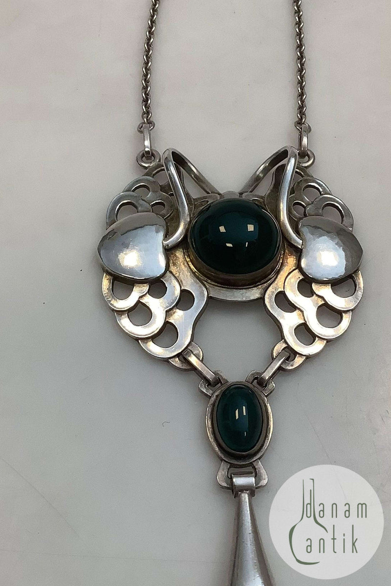 Georg Jensen Sterling Sølv Vedhæng med Grønne Sten No 702