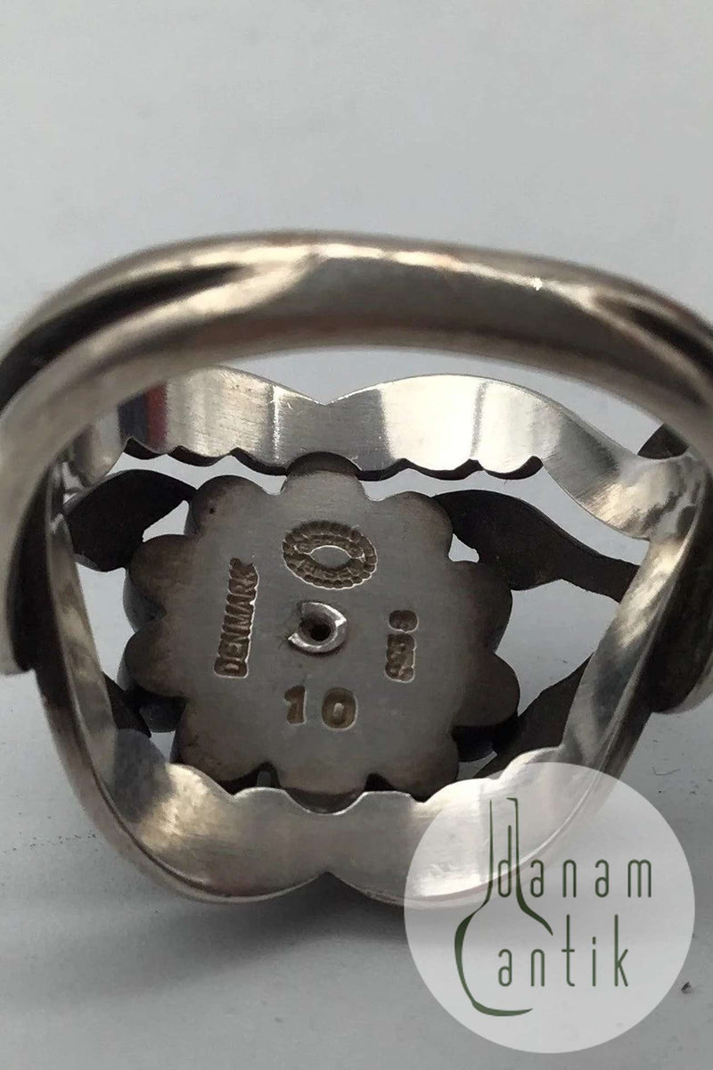 Georg Jensen Sterling Sølv Ring No. 10 Moonlight Blossom Sort Agat.