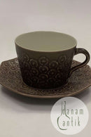 Bing und Grondahl Kronjyden Braun Umbra Azur Kaffeetasse mit achteckiger Untertasse