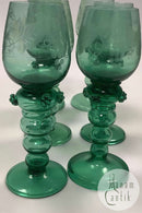 一套6个绿色的Rømer玻璃杯，带玫瑰花纹和弧形底座/平底