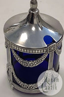 Sennepskrukke i Blåt glas med Sterling Sølv montering og Låg Svensk Mema