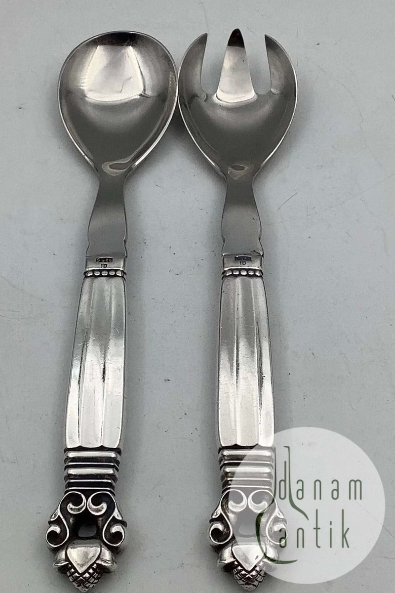 Georg Jensen Sterling Sølv og Rustfrit Stål Lille Salatsæt Konge