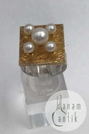 Hans Hansen Sterling Sølv Ring m Perler (Delvist Forgyldt)