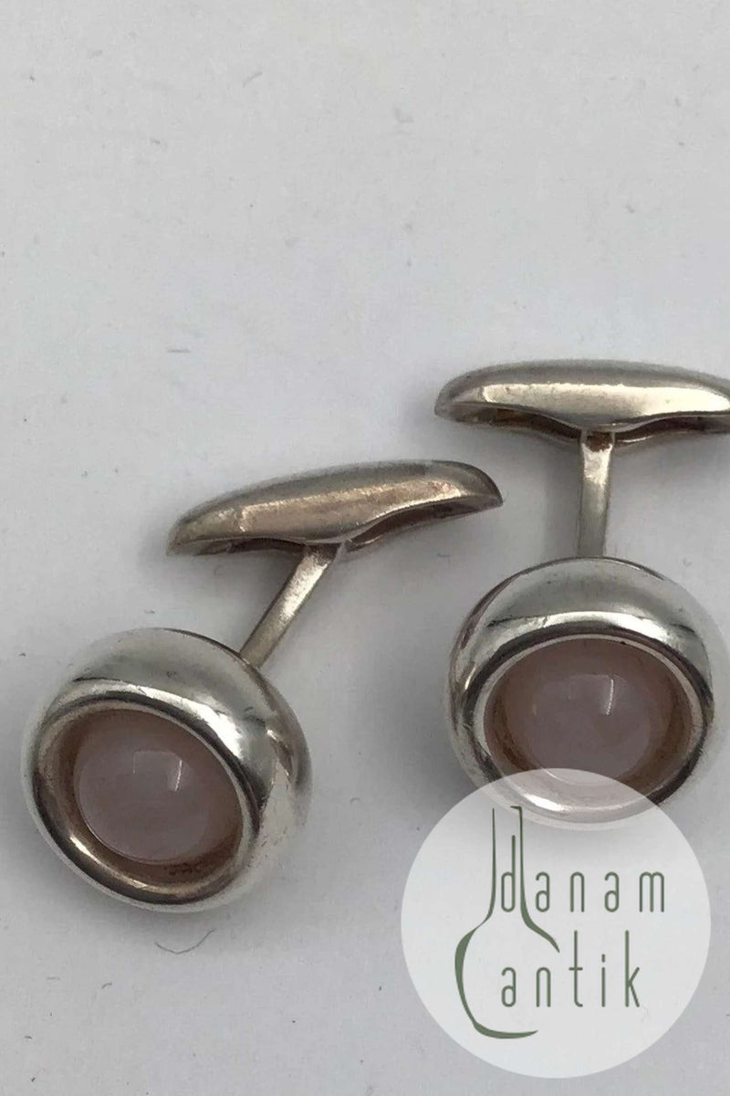 Georg Jensen Sterling Sølv Manchetknapper No 473 Sphere Rosa Quartz