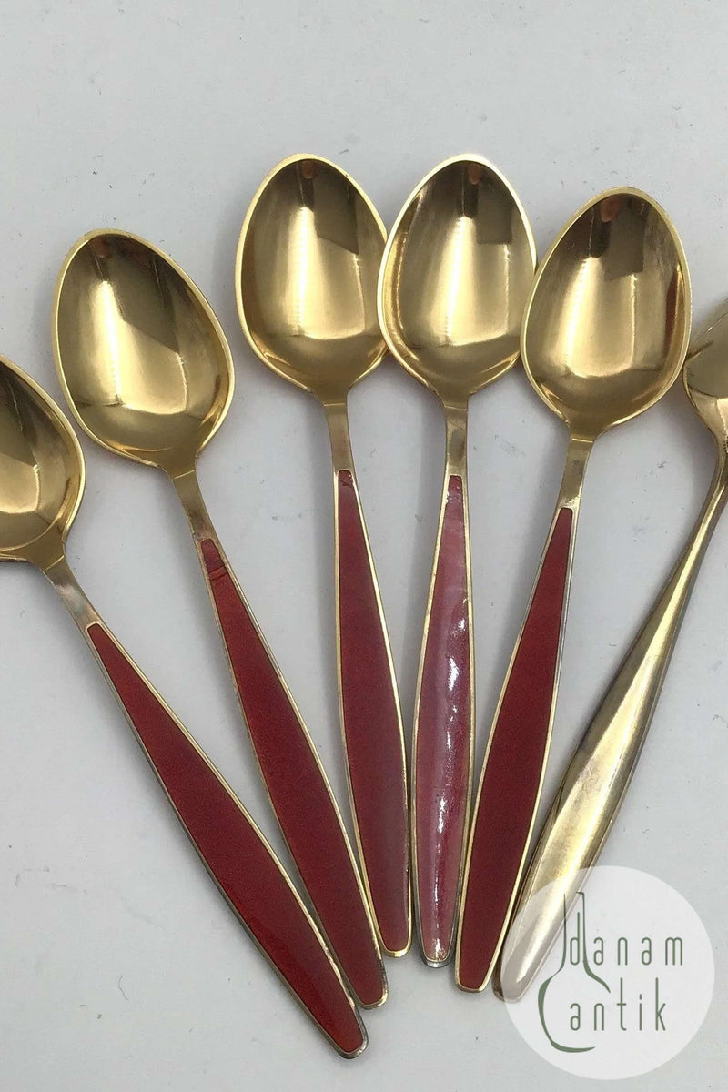 Georg Jensen Sterling Sølv Forgyldt Ornamental Moccaske (Rød emalje)(6)